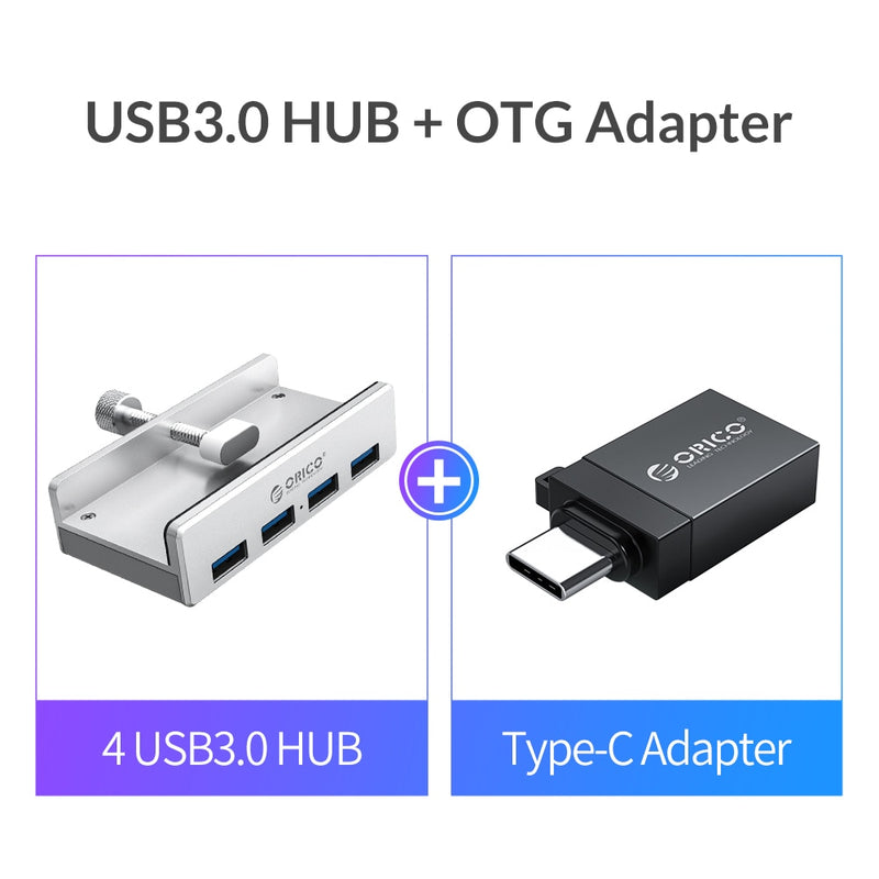 Clip-type USB 3.0 HUB Aluminum External Multi 4 Ports USB Splitter Adapter