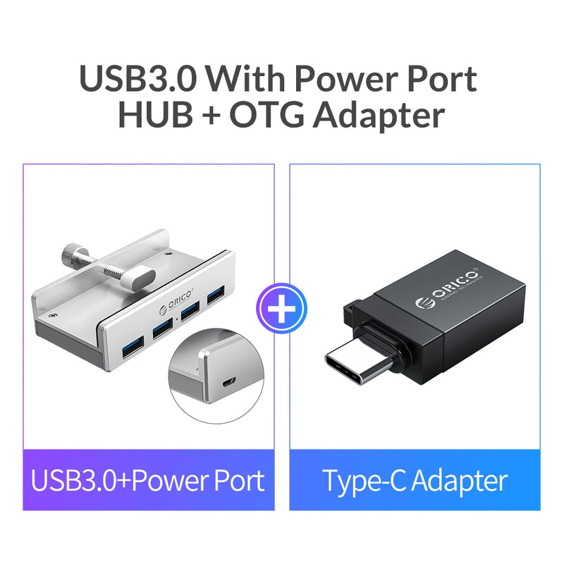Clip-type USB 3.0 HUB Aluminum External Multi 4 Ports USB Splitter Adapter