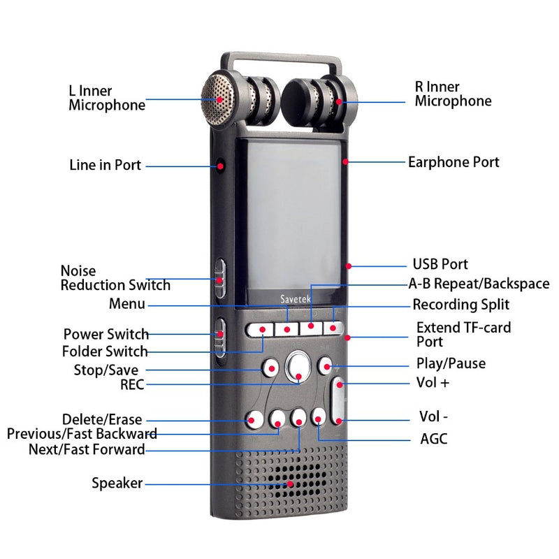 Professional Voice Activated Digital Audio Voice Recorder 16GB 32G USB Pen Non-Stop 100hr Recording