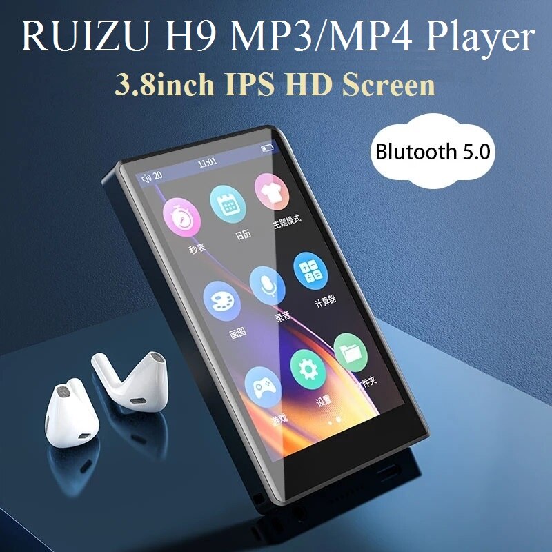 H9 Metal MP3 Player Bluetooth 5.0 Built-in Speaker 3.8inch Full Touch Screen