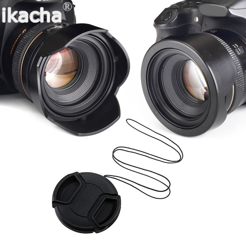 Reversible Lens Hood 52mm 58mm 55mm 62mm 67mm 72mm 77mm Flower Filter Thread + Lens Cap For Canon
