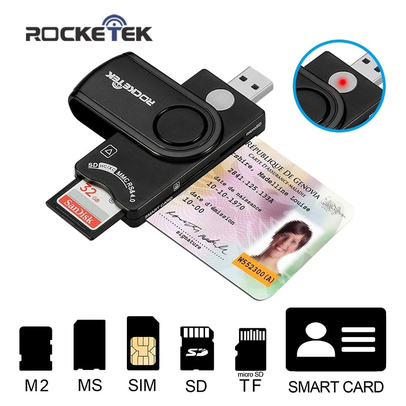 Rocketek USB 2.0 multi Smart Card Reader SD/TF MS M2 micro SD memory ,ID,Bank card,sim cloner