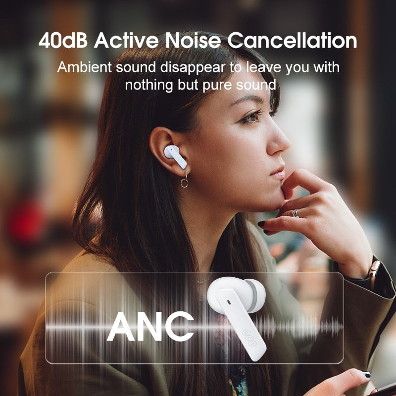 QCY HT05 ANC Wireless Earphone 40dB Noise Cancelling Bluetooth 5.2 Headphone 6 Mic ENC HD Call TWS