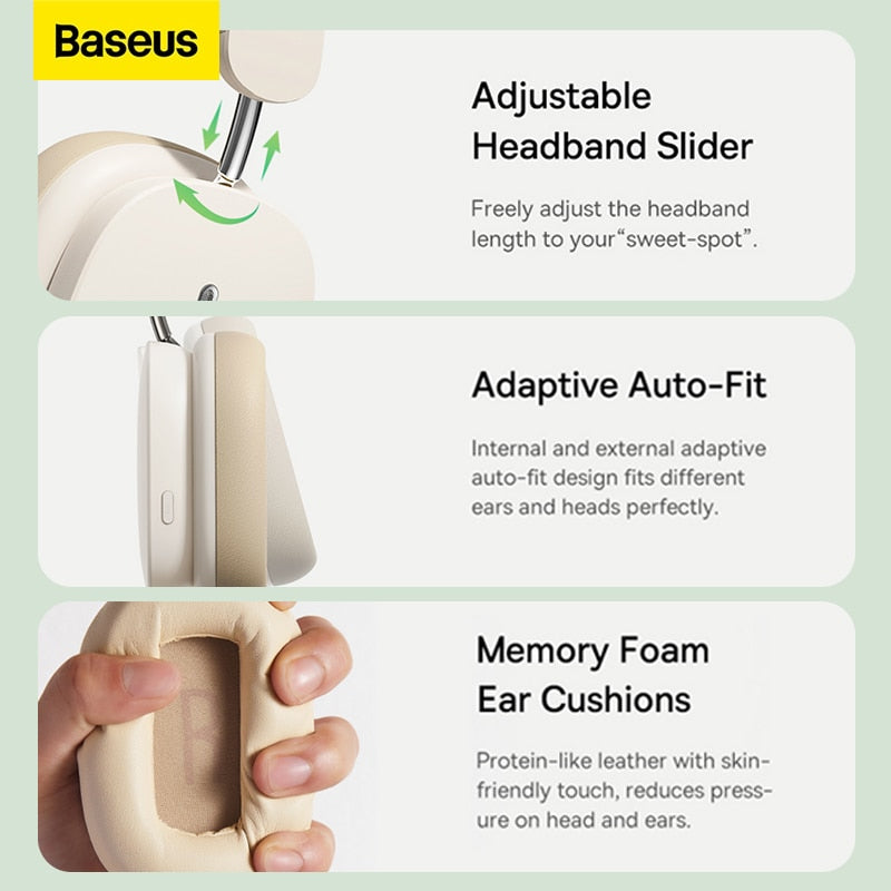 Baseus H1 Wireless Headphone 40dB ANC Active Noise Cancelling Bluetooth 5.2 Headset Earphones