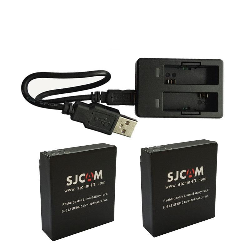 SJCAM 2PCS SJ6 Batteries 3.8V 1000mAh Rechargeable Battery + Dual Charger For SJCAM SJ6 Legend Sport