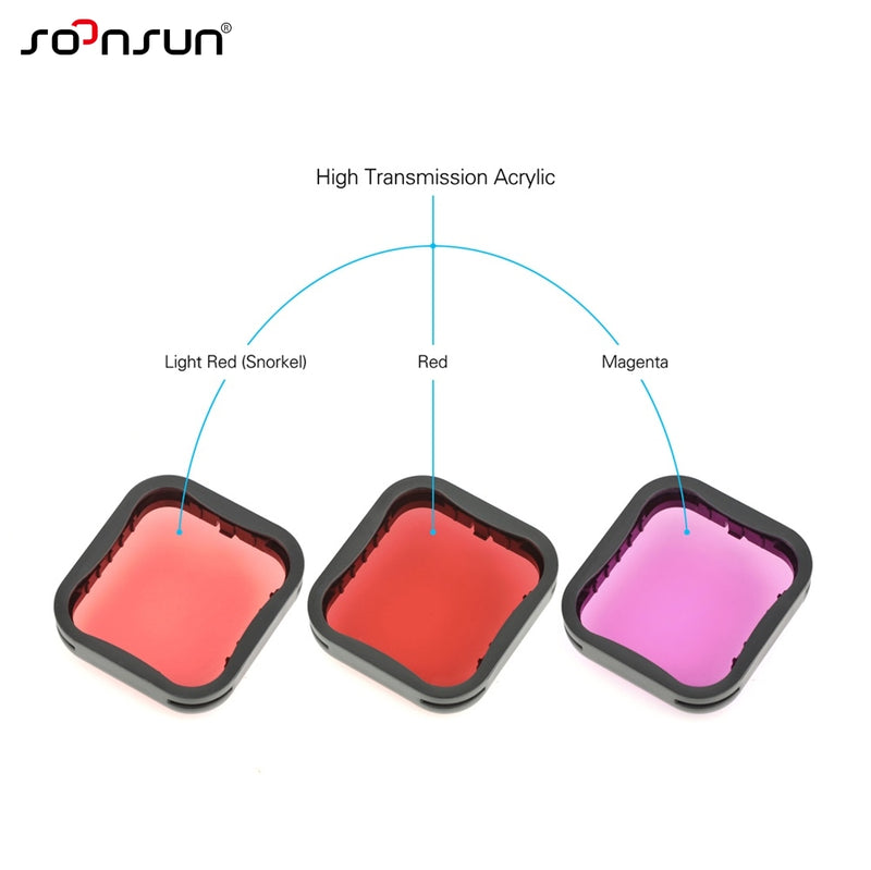 SOONSUN 3-Pack Filters Kit Red Magenta Snorkel Scuba Camera Lens Color Filter for GoPro HERO 5 6 7