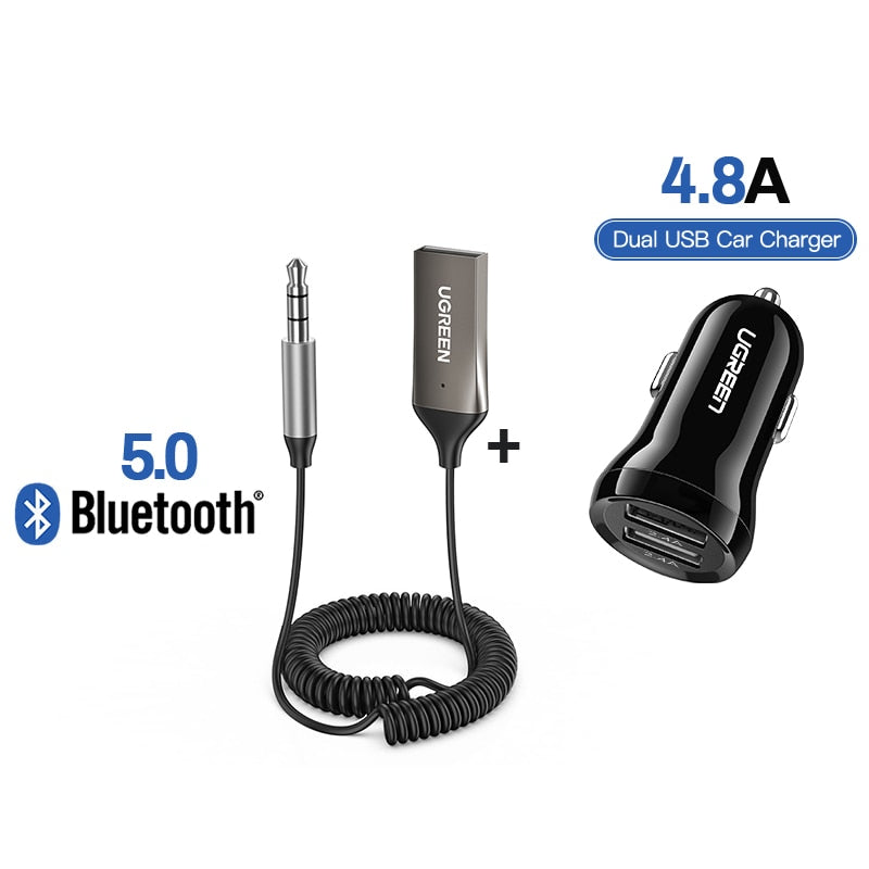 UGREEN Bluetooth Aux Adapter Wireless Car Bluetooth Receiver USB to 3.5mm  Jack Audio Music Mic Handsfree Adapter for Car Speaker