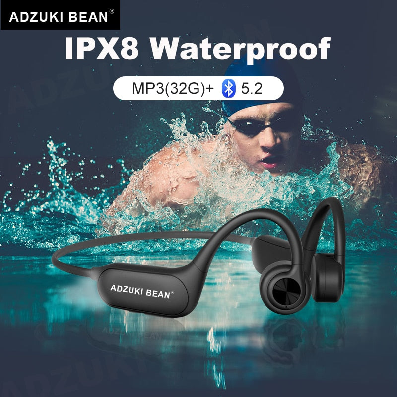 Adzuki Bean IPX8 Swimming P8 Bone Conduction Earphone Bluetooth IP68 Pool Wireless Headset