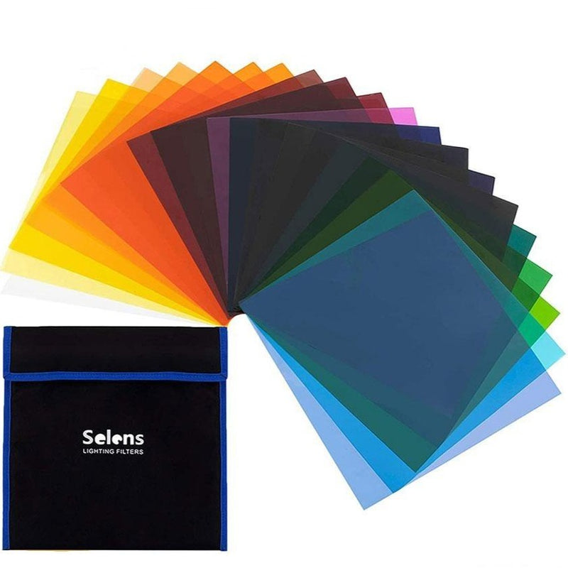 20pcs Color Lighting Gel Filters 25x25cm Transparent Colour Correction Light Sheet Film Kit