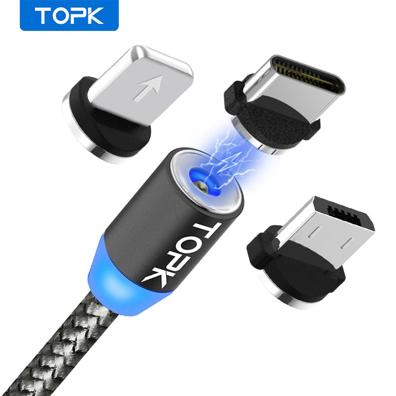 TOPK AM17 LED Magnetic USB Cable / Micro USB / Type-C For iPhone X Xs Max Magnet Charger for Samsung
