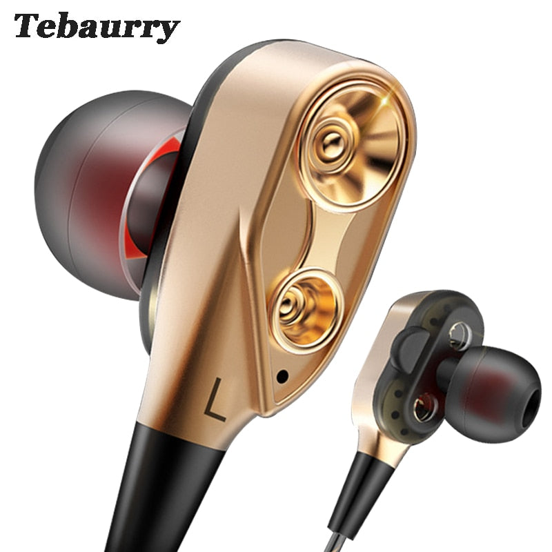 Tebaurry Double Unit Drive In Ear Earphone Bass Subwoofer Earphone for phone DJ mp3 Sport