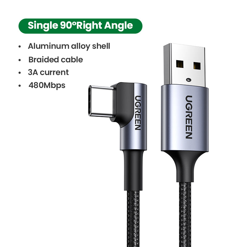Type C Cable Fast Charging USB C Cable 90 Degree Angle QC 3.0 Gaming Cable USB Type C