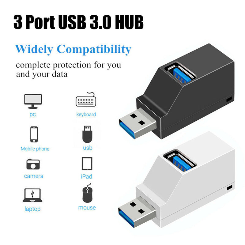 USB 3.0 HUB Adapter Extender Mini Splitter Box 3 Ports