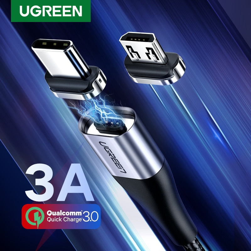 Ugreen Magnetic Type C Cable 3A Fast Micro USB Charging Data Cable for Samsung Xiaomi Magnet USB C