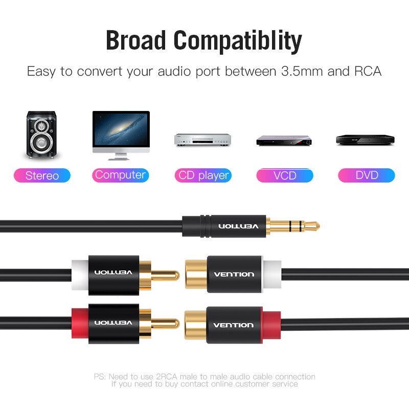 3.5mm Male to 2RCA Female AUX Cable RCA Jack Splitter Audio Y Cable Speaker Stereo 3.5 Cable RCA