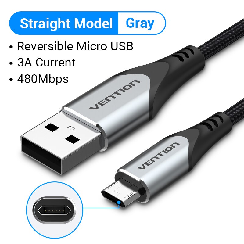 3A Reversible Micro USB Cable Nylon Fast Charging USB Charger Data Cable Mobile Phone Cable