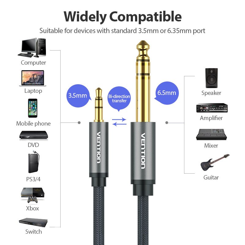 6.5 to 3.5 Jack Aux Cable Adapter TRS Audio Cable Jack 3.5mm to 6.5mm Audio Cable Auxiliar