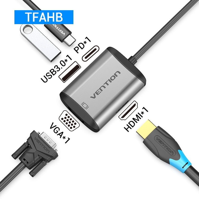 Thunderbolt 3 Dock USB Hub Type C to HDMI USB3.0 RJ45 Adapter