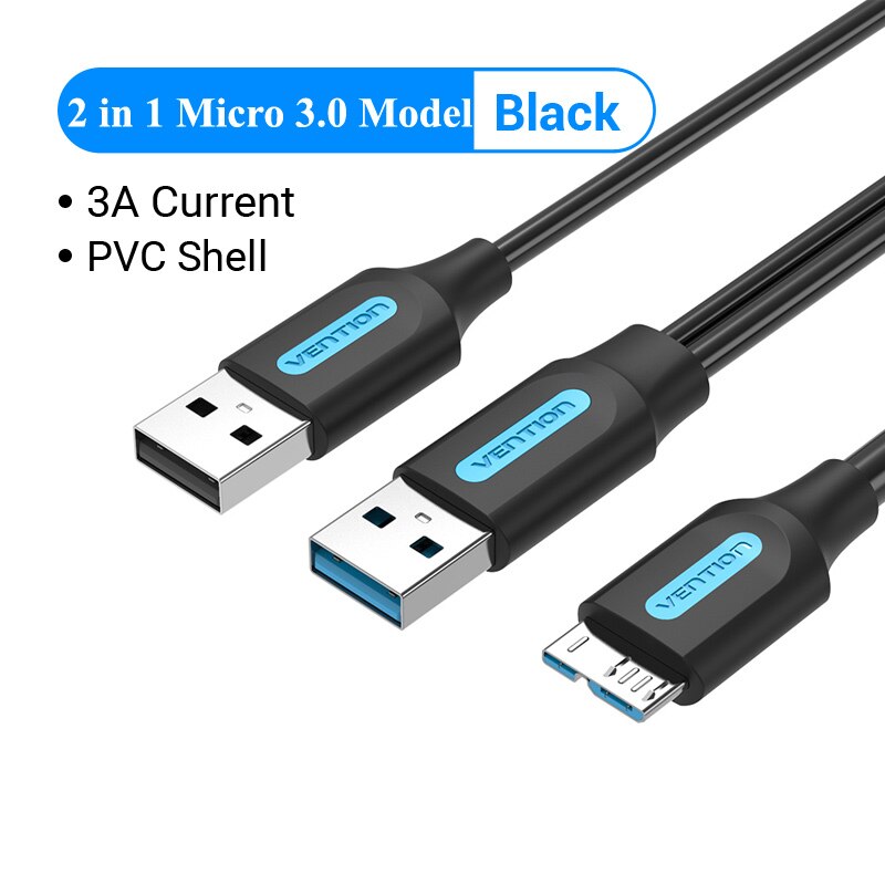 Type C Dual USB with Power Supply 3A Fast Charging Data Cable Micro USB 3.0 Cable