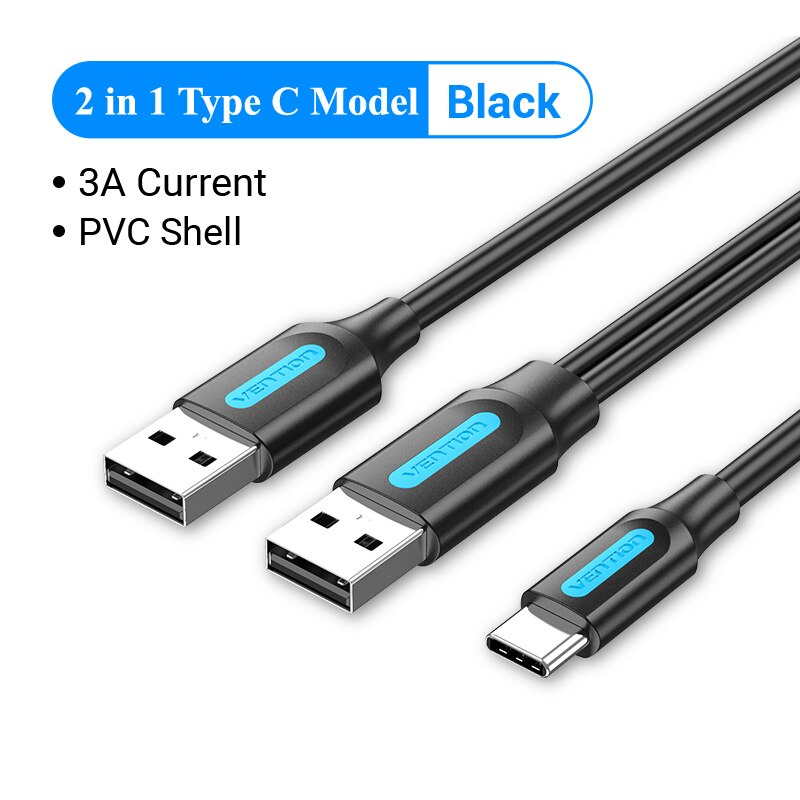 Type C Dual USB with Power Supply 3A Fast Charging Data Cable Micro USB 3.0 Cable
