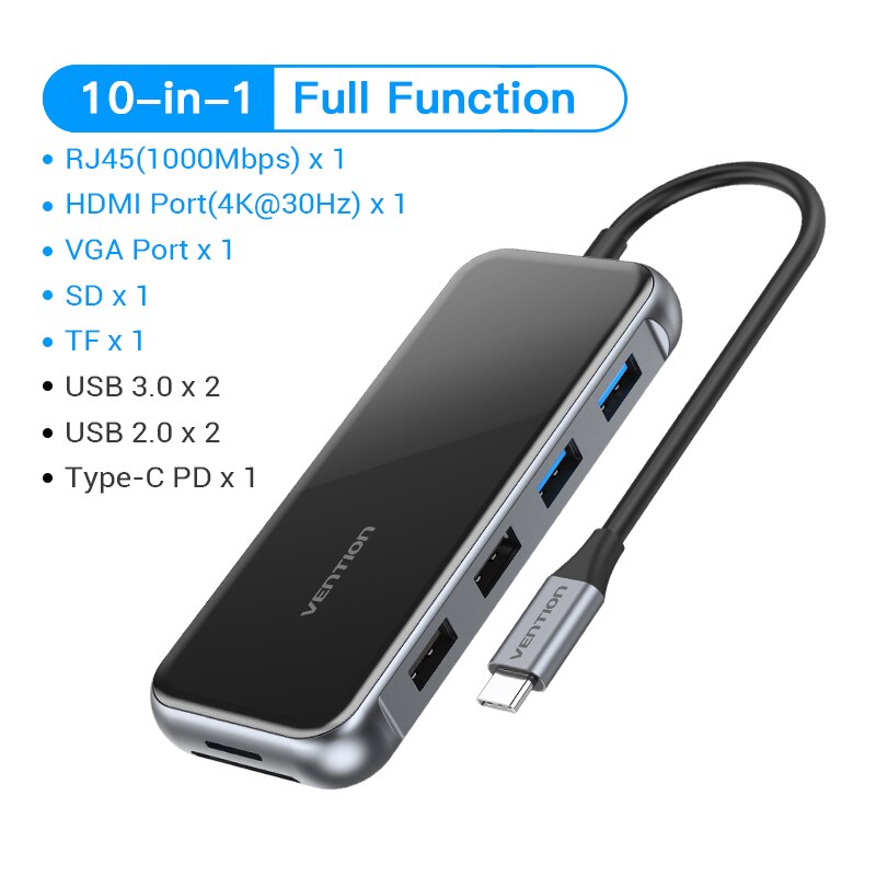 USB C HUB Type-C to HDMI Multi USB 3.0 HUB Adapter Thunderbolt 3 USB-C 3.1 Splitter 10 in 1