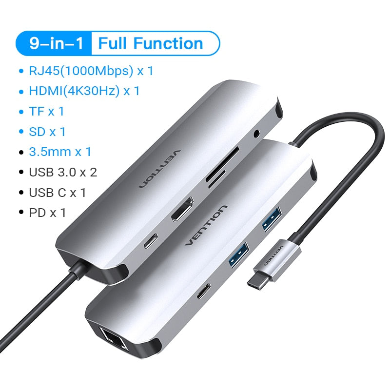 USB C Hub USB C to HDMI 4K VGA PD RJ45 3.5mm USB 3.0 Dock USB-C Type C 3.1 Splitter