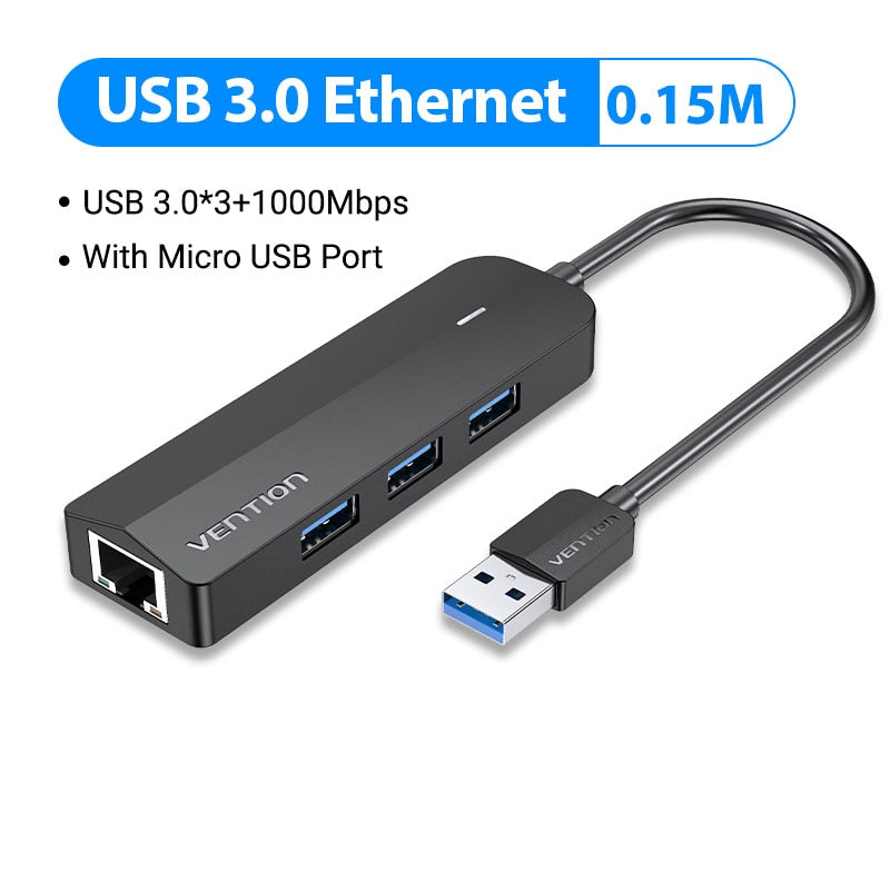 USB Ethernet Adapter USB 3.0 2.0 to RJ45 Gigabit Ethernet with Micro USB Charger Port