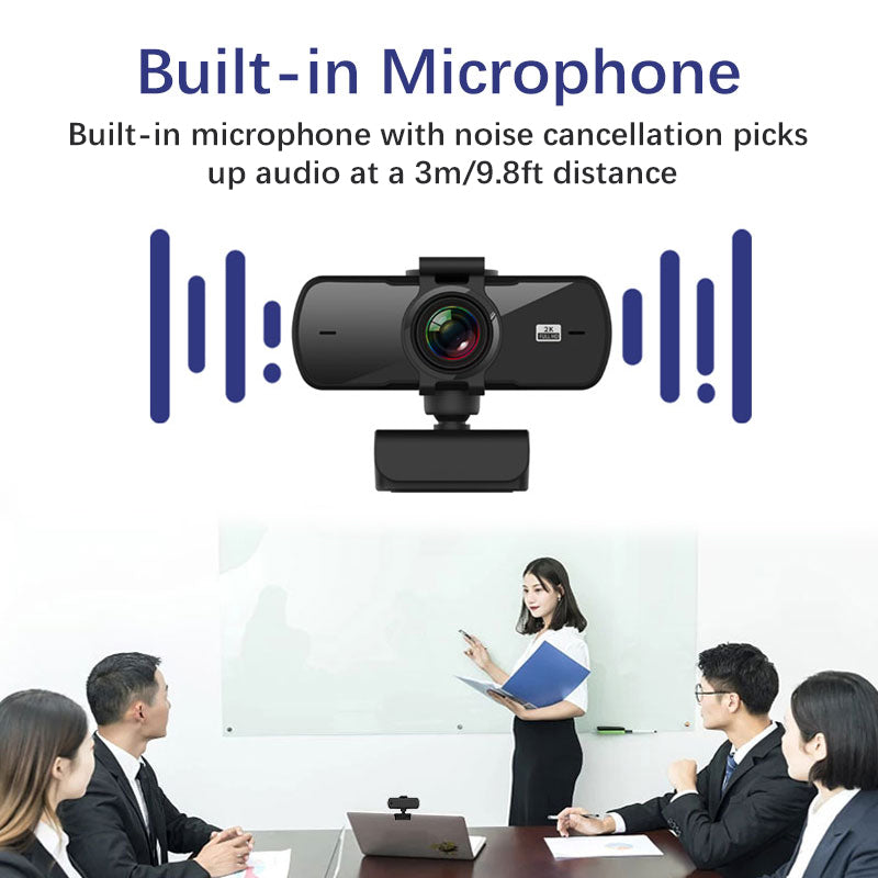Webcam 2K Full HD 1080P Web Camera Autofocus with Microphone USB Web Cam for PC, Mac & Desktop