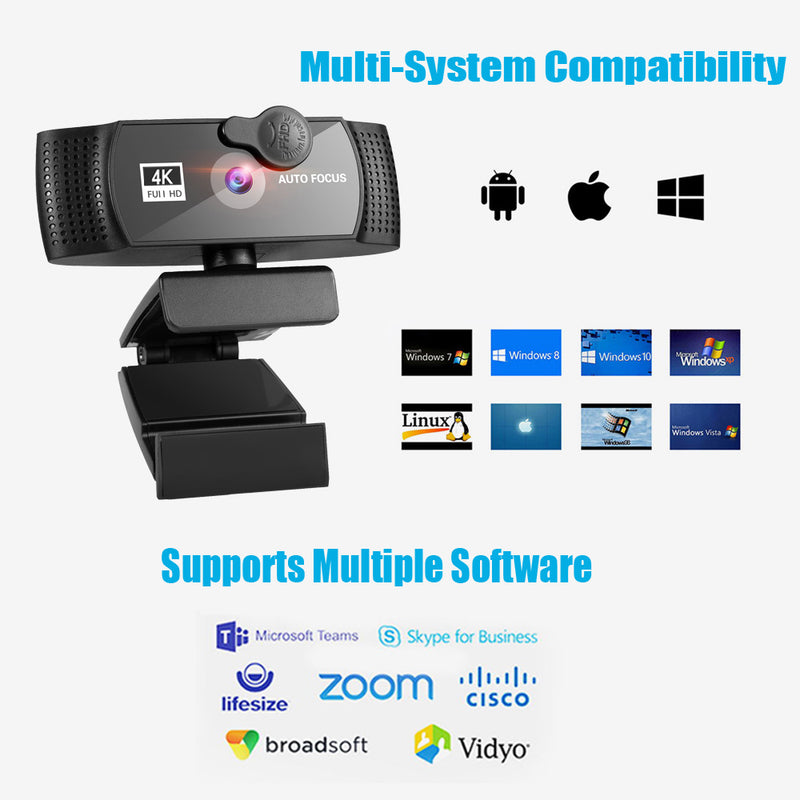 Webcam 8K 4K Full HD Web Camera With Microphone USB Plug Web Cam for PC, Mac & Desktop