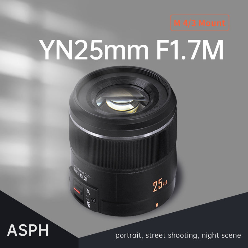 M4/3 Mount Camera Lens YN25mm F1.7M Large Aperture AF/MF Standard Prime Lens