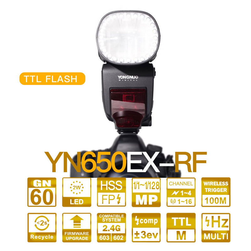 YN650EX-RF Wireless Flash Speedlite 24pcs LED Lamps TTL HSS Master Slave Built-in 2.4G RF System