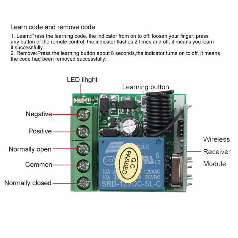 kebidu 1Pc RF Transmitter 433 Mhz Remote Controls with Wireless Remote Control Switch DC 12V 1CH