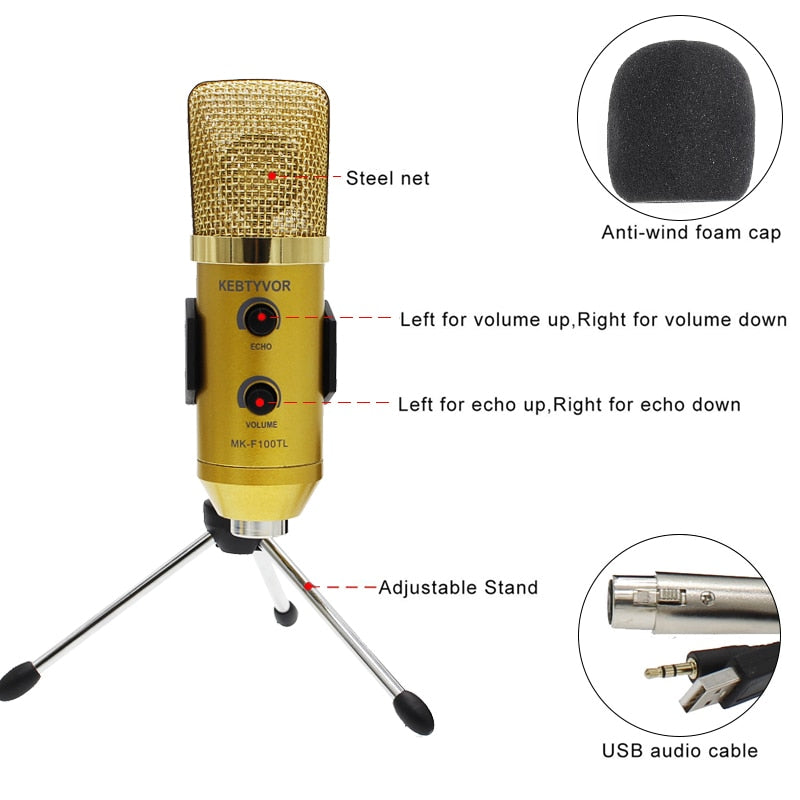 MK f100tl Blue USB 2.0 Condenser Sound Recording Audio Processing Wired Microphone with Stand